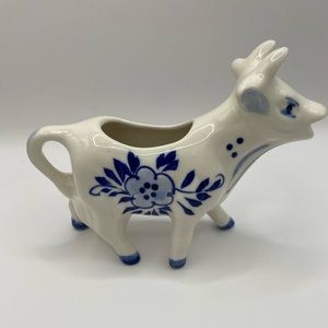 Delphite Blue hand painted cow creamer. Excellent condition.